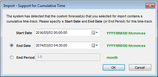 Import - Support for Cumulative Time dialog box