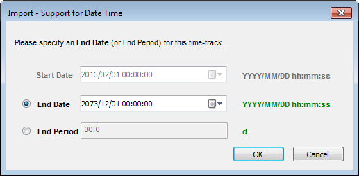 Import - Support for Date Time dialog box
