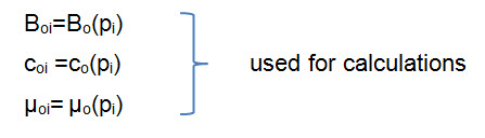 Oil fluid properties used for calculations