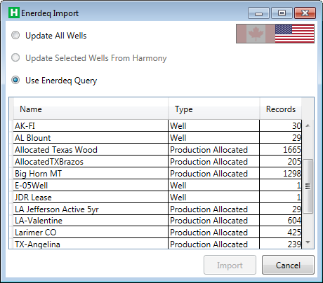 Enerdeq Import dialog box