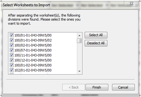 Select Worksheets to Import dialog box