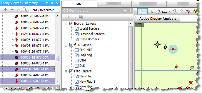 Entity Viewer selections on the GIS tab