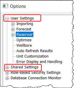 Options dialog box