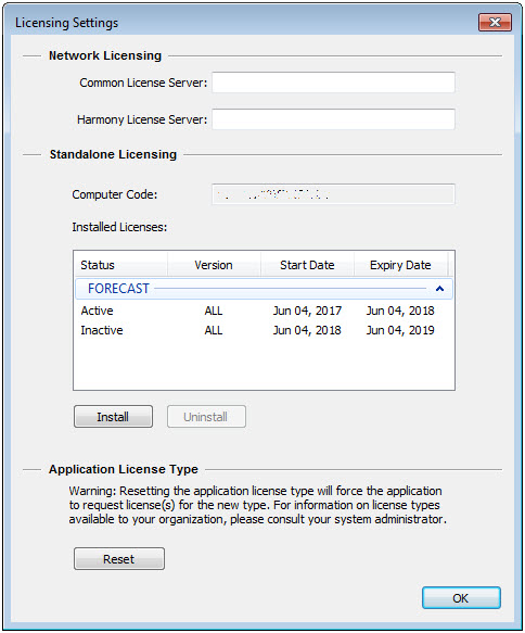 License Checkbox Licensing Settings dialog box
