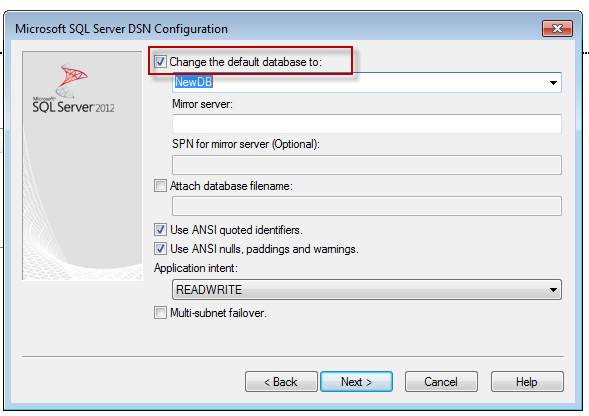 Microsoft SQL Server DSN Configuration dialog box